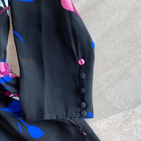 Anthropologie Yumi Kim Black Floral 3/4 Slv Dress - Picture 5 of 5